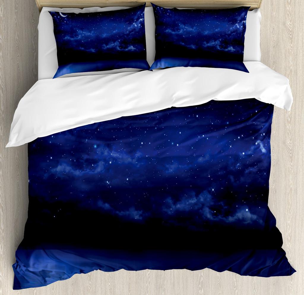 Королевский пододеяльник «Звездное небо» Красочный комплект постельного белья «Галактика» Космическое пространство 2/3 шт. Пододеяльник Блестящий полиэстер Чехол для одеяла