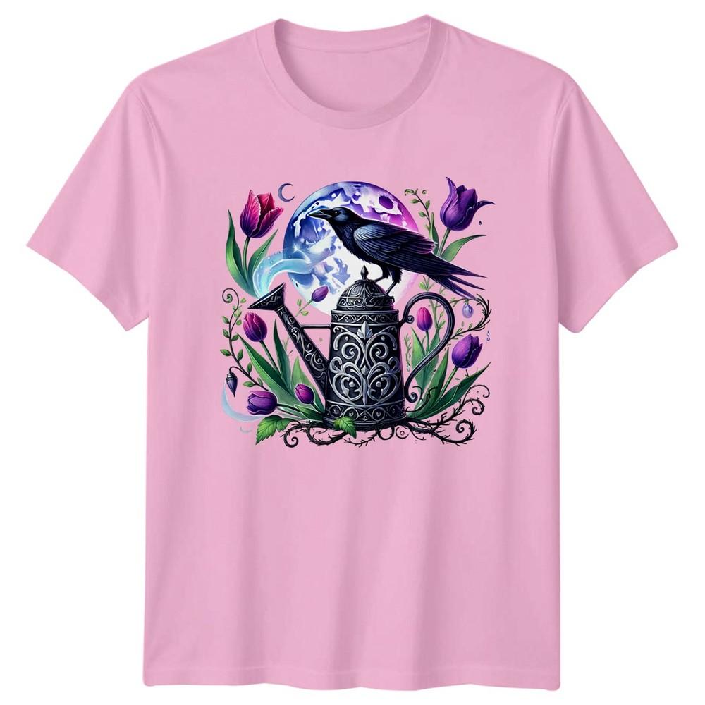Mystical Crow Moon Garden Watering TShirt Gothic Nature Gardening Gift