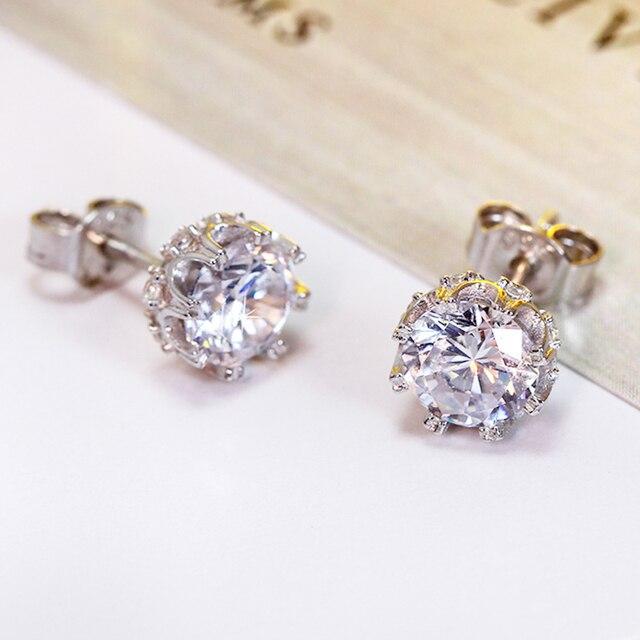 Серьги-иглы из 100% твердого серебра 925 пробы для женщин, свадебные украшения, высококачественные серьги-гвоздики с квадратным прозрачным кристаллом и цирконием