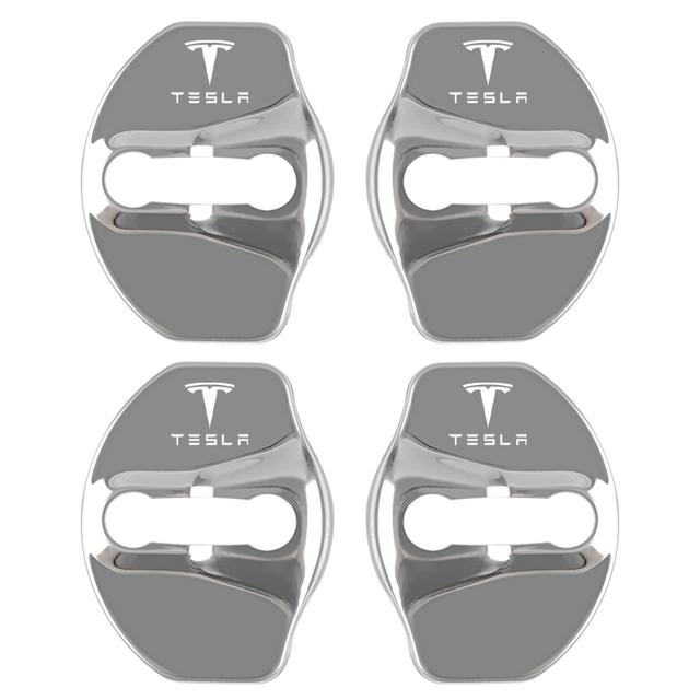 NLVAC1 4Pcs For Tesla model 3 model X Y Car Door Lock Cover Sticker Metal Emblem Decal Auto Door Styling Exterior Decoration