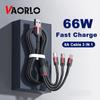 VAORLO 1.8M 3 IN 1 Charge Cable 6A 66W Fast Charging For Type-C Micro IOS Spring Cable 480Mbps Data Transmission For Android Iphone