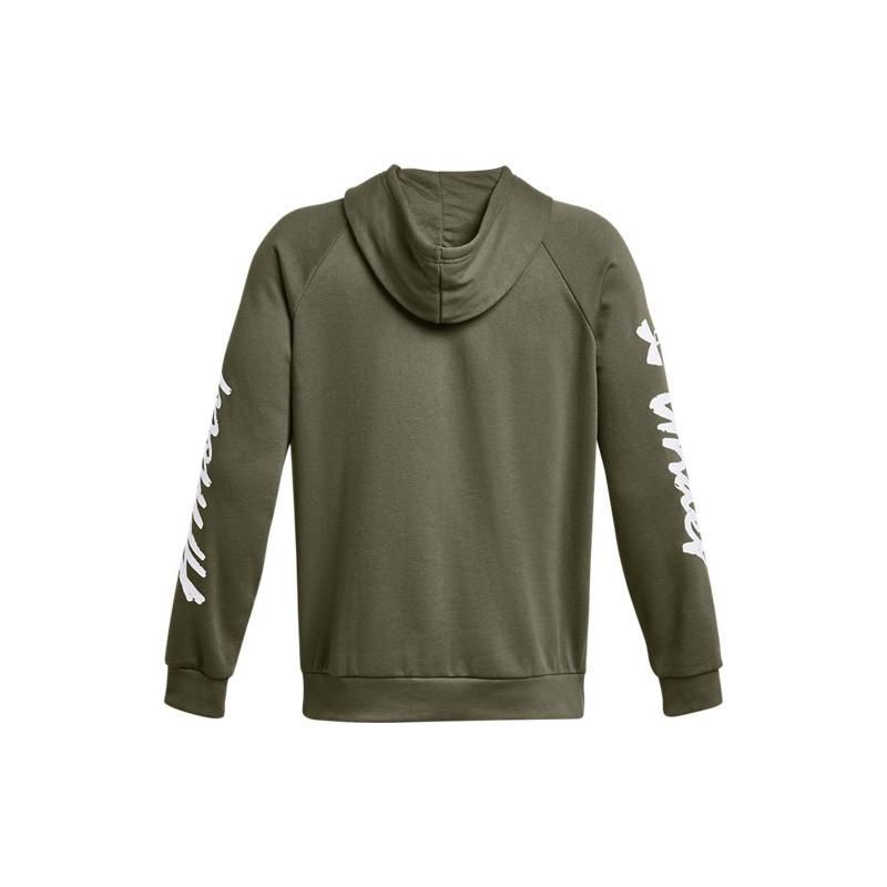 Under Armour Тренировочная толстовка с капюшоном Rival Letter Print Fleece, мужская толстовка с капюшоном, зеленая 1379760-390