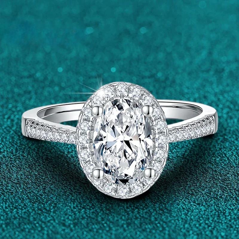 1CT 2CT D VVS1 овальные ограненные муассанитовые кольца для женщин 925 стерлингового серебра лабораторный бриллиант обручальное свадебное вечернее кольцо