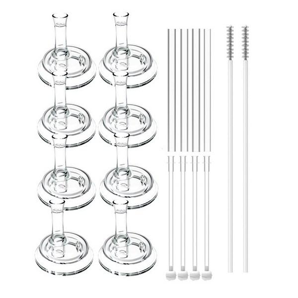Purea Straw Top 8p + Straw 4p + Weight Straw 4p + Straw Brush 2p Gromimi Double Heart Compatible, Transparent, 1 Set