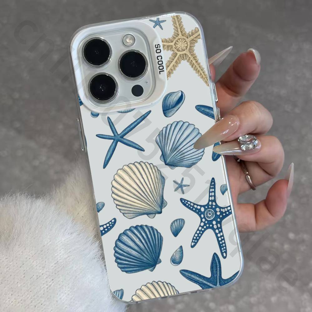 Морские Животные Морские Элементы IMD Чехол для iPhone 17 16 15 14 13 12 11 Pro Max air plus Ударопрочный Покрытие Матовый ТПУ Funda