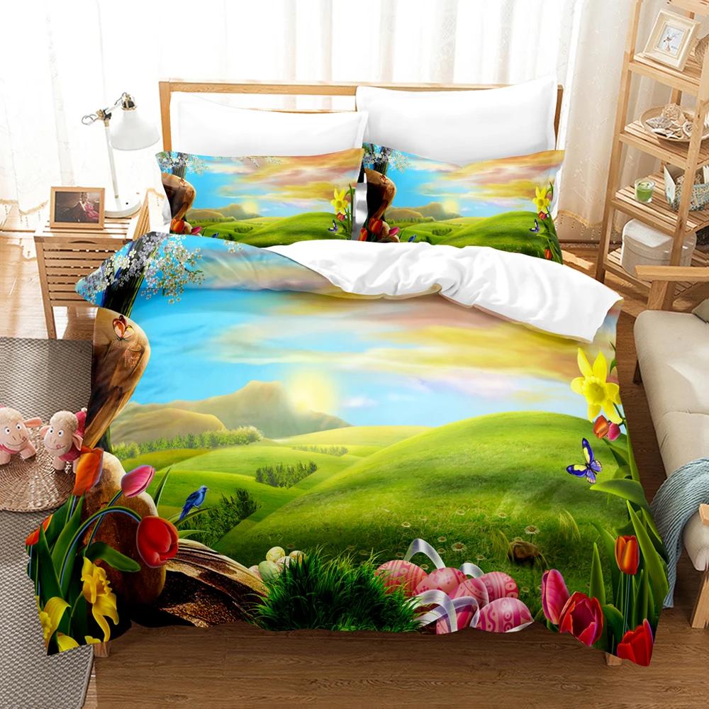 Forest Duvet Cover Set,Forest with Shaded Trees Dreamy Woodland Scene,2/3pcs Nature Scenery Bedding Set Queen Size,Green Brown