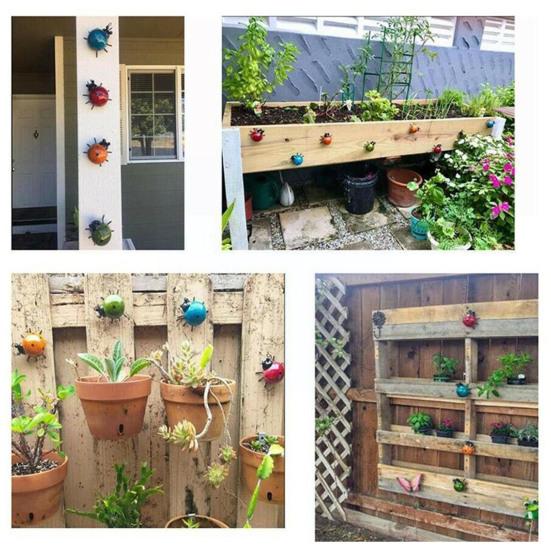 Металлическое украшение для сада в виде божьей коровки, настенный декор, скульптура божьей коровки, расписанная вручную фигурка божьей коровки для забора, дерева, крыльца, дома, патио