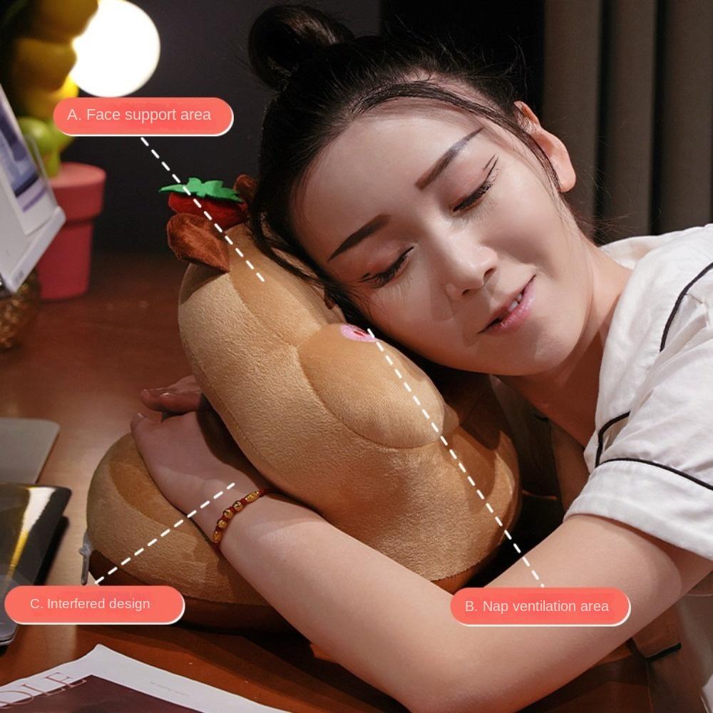 Face Down Capybara Table Rest Pillow Circular Capybara Plush Pillow Capybara Nap Pillow  School