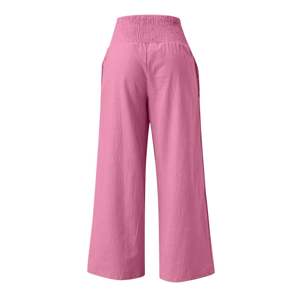 High Waisted Pants For Women Stretchy Wide Leg Palazzo Pants Casual Comfy Beach Pants Trousers