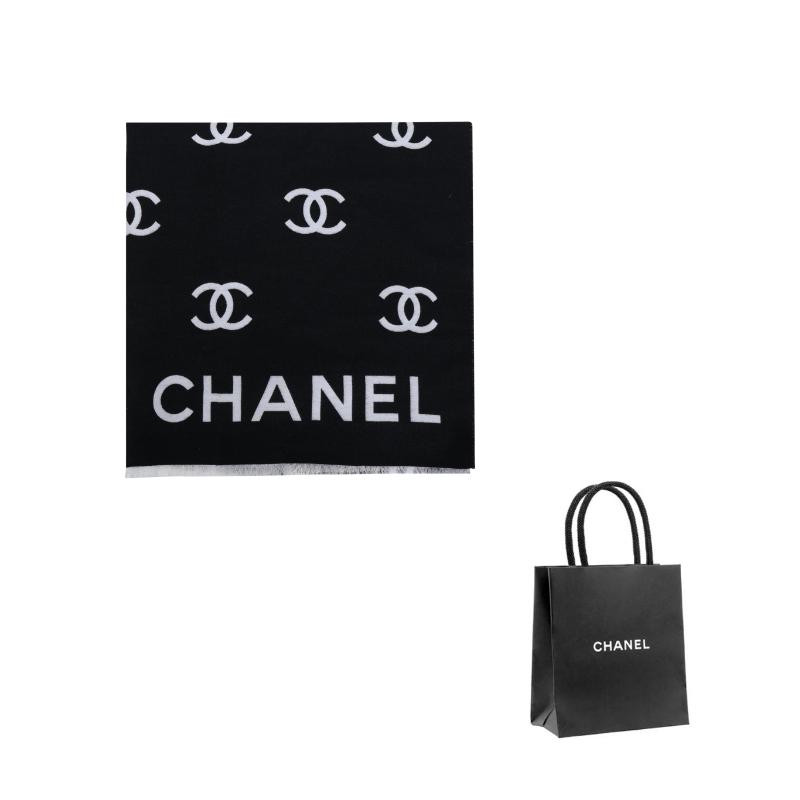 Chanel Хлопковый Шарф с Логотипом Бренда Унисекс Стиль для Пары Черный/Фиолетовый/Серый