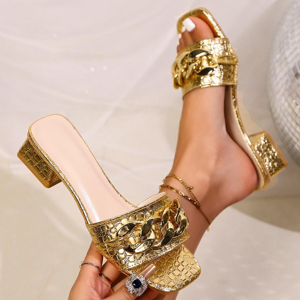 Модные Летние Женские Шлепанцы на Высоком Каблуке Повседневные Шлепанцы с Открытым Носком Модный Бренд Сексуальные Сандалии Роскошные Банкетные Туфли Слипоны Женские