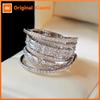 Xiaomi Huitan Multi Layer Intertwined Wide Statement Women Ring Full Cubic Zirconia Stacked Cross Party Silver Color Jewelry for Gift