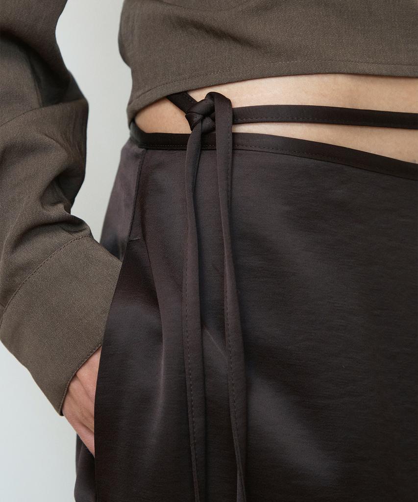 Ihr Wrap Tie Satin Skirt / Dark Brown