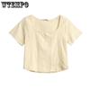 Solid Color Square Neck Short Sleeved T-shirt for Women with A Summer Design Sense Niche Short Top