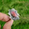 Wedding Gift For Her 925 Silver Natural Rhodonite Promise Flower Adjustable Ring