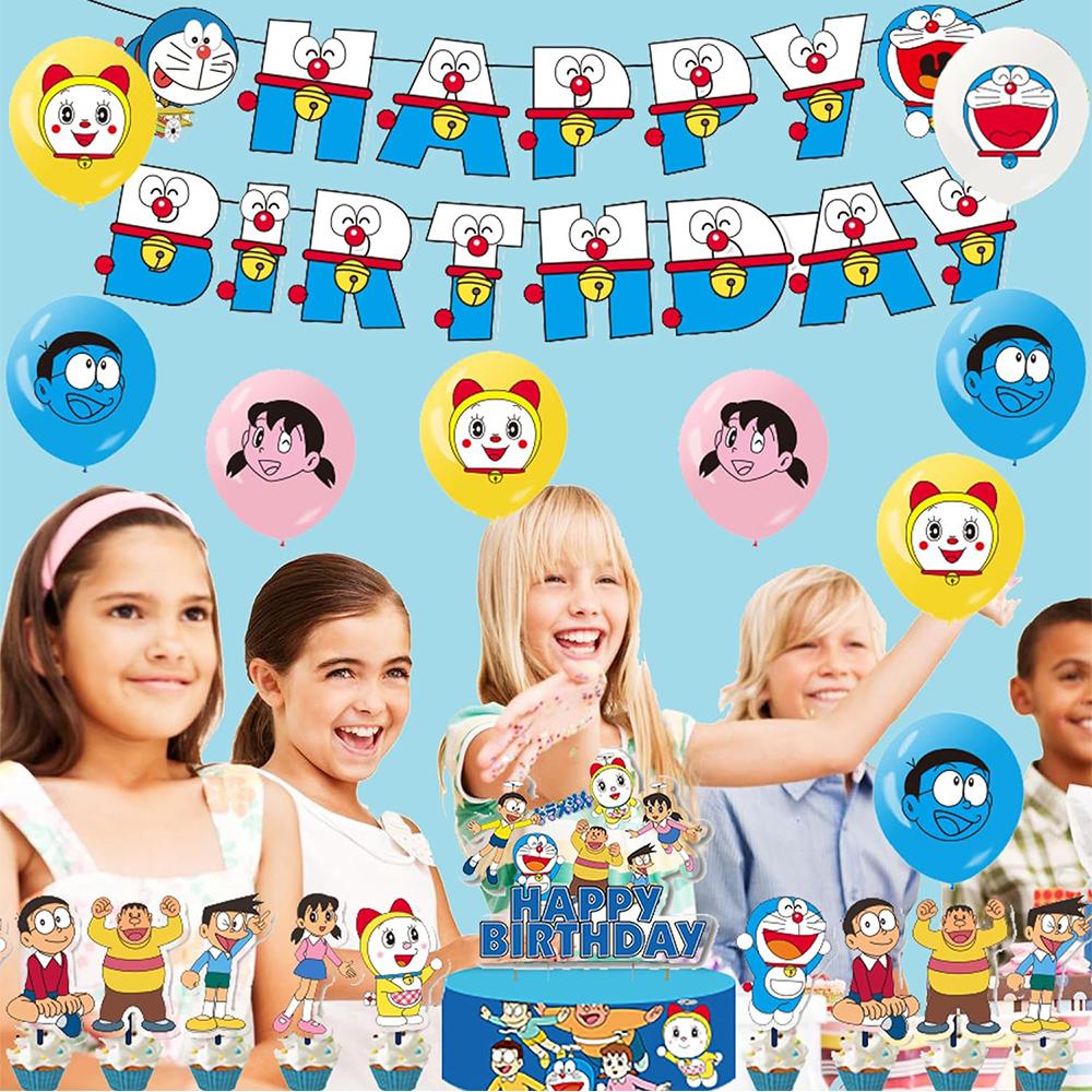 Новый набор из 30 предметов для вечеринки в стиле Дораэмона включает баннер, воздушные шары, топперы для торта