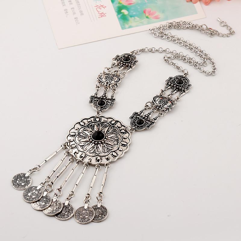 Винтажное гравированное длинное круглое ожерелье с бахромой, цепочка для свитера