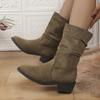 2024 Новые популярные универсальные женские ботинки плиссированные универсальные замшевые темпераментные модные ботинки с круглым носком Zapatos De Mujer