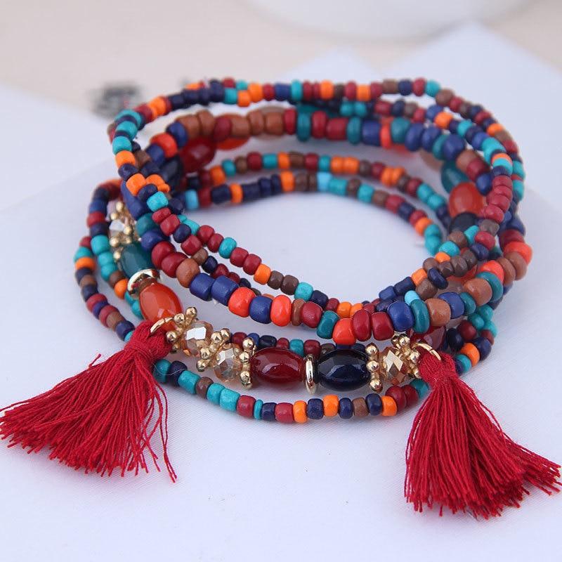 Handmade Boho Weave Beaded Cuff Bracelaces & Banglets For Women 2021 Fashion Geometric Width Bracelet Tassel Bohemian Jewelry Bijoux Femme