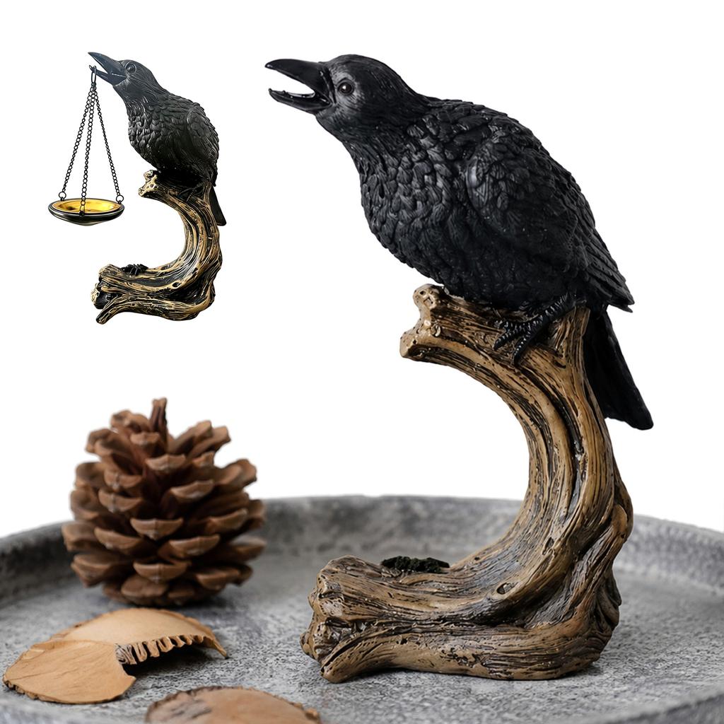 Resin Crow Statue Gothic Raven Ornament Halloween Prop Shelf Desk Home Decor Figurine 10.43in