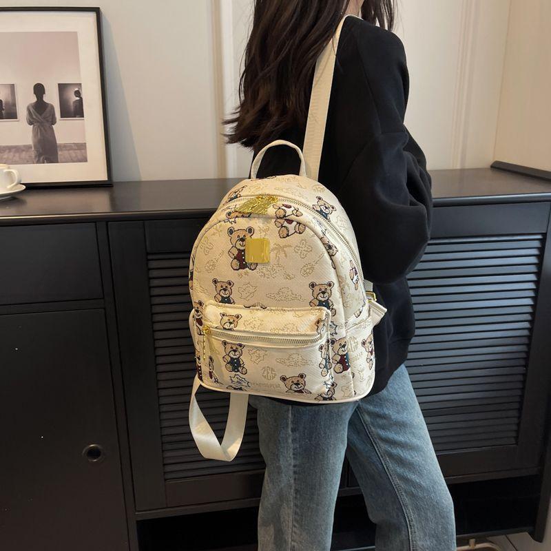 Cute Bear Print Mini Backpack for Women  School Student Backpack  Casual Travel Backpacks  New Fashion