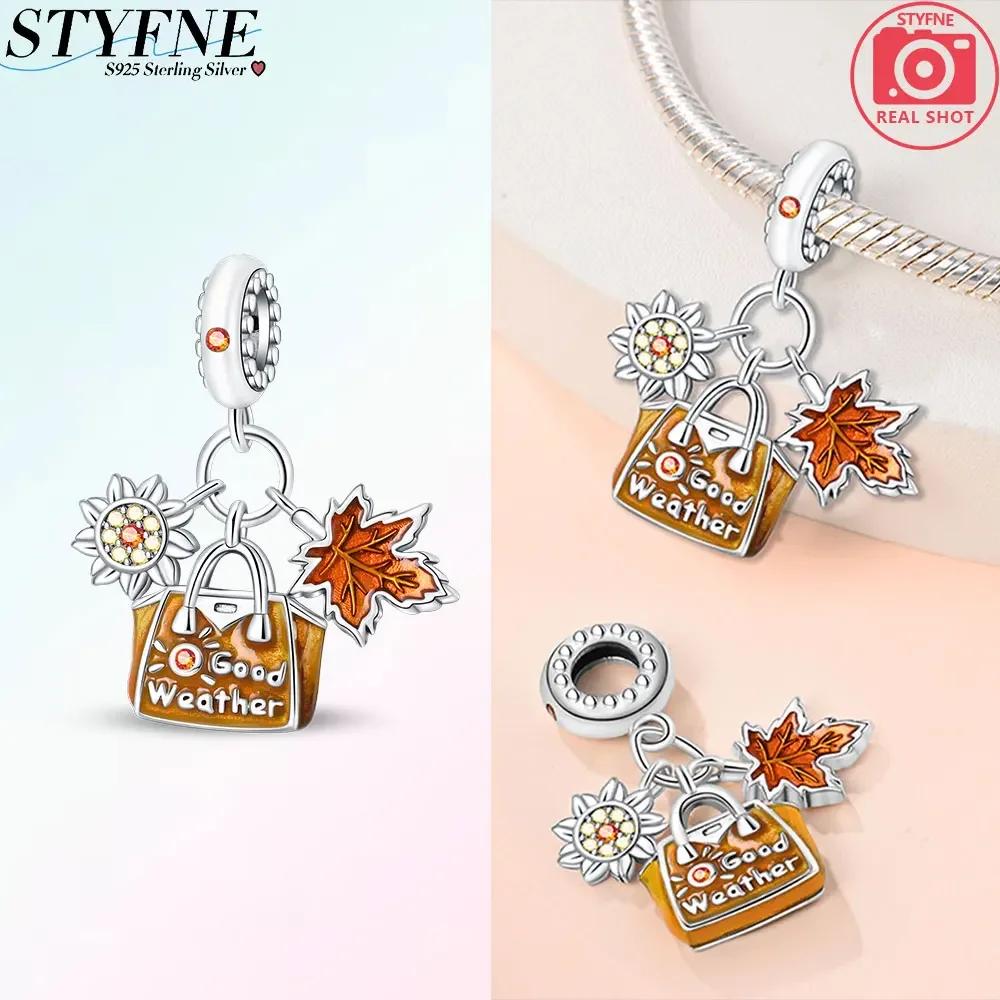 Autumn New Maple Forest Squirrel Pumpkin Car Charms Beads Fits Bracelets Bangle Luxury DIY Jewelry Making Women Gifts