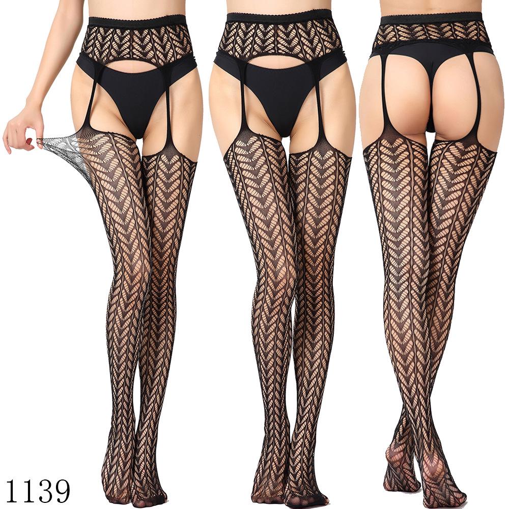 Sexy Elastic Fishnet Stockings with Garter Belt - Women's Open Crotch Fine Mesh Anti-Slip