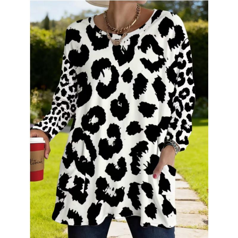 Oversized Leopard Striped Casual Tunic Top