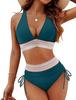 Customized European and American split swimsuit female sexy solid color V-neck tight backless high waist bikini high elasticity