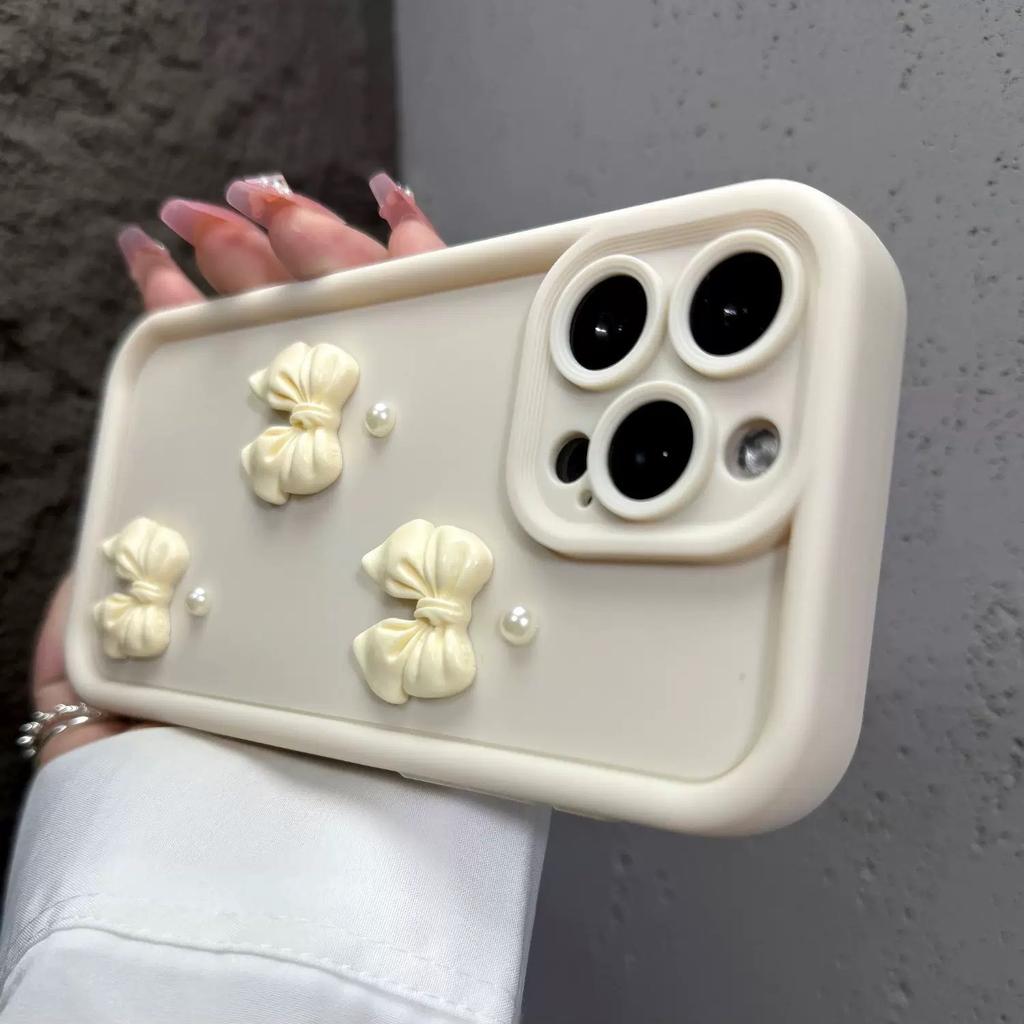 Милый 3D чехол для телефона с бантом и жемчугом для iPhone 15 14 13 Pro Max, розовый, противоударный