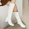 Модные женские ботфорты осенне-зимняя обувь черные белые средний каблук пряжка длинные ботильоны ботфорты до бедра женская обувь размер 33-43