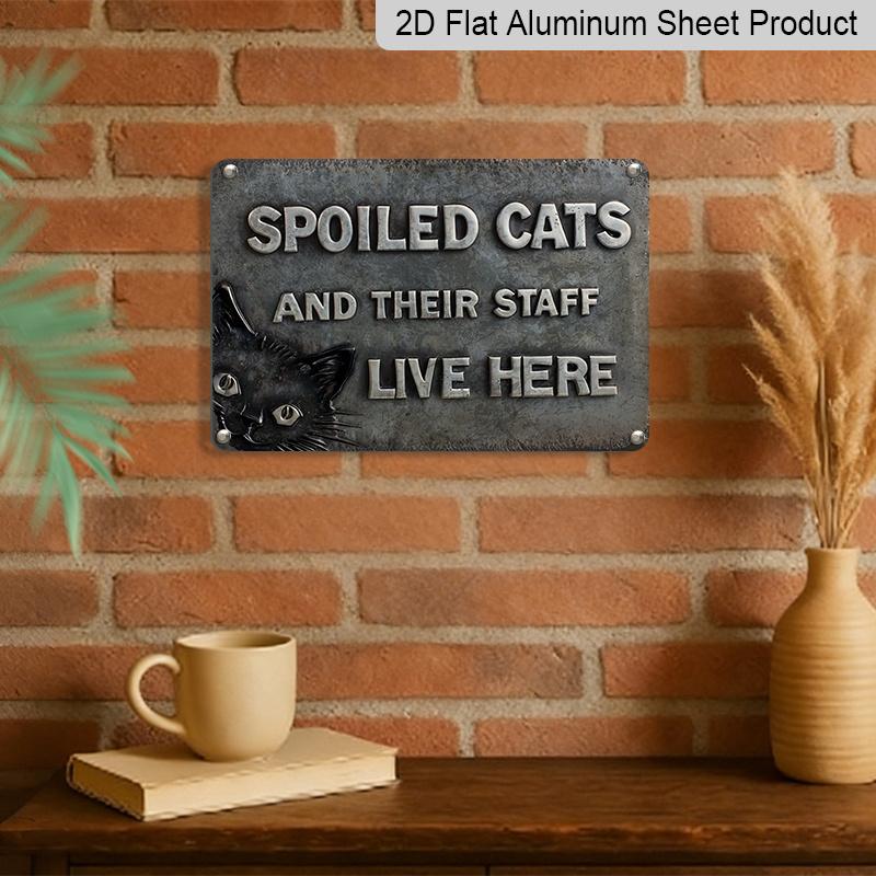 2D Flat 1pc Vintage Pet Welcome Aluminum Wall Sign (8 Inches X 12 Inches) Fun Wall Decor Sign Display, Cat Decoration, Cute Cat Decor, Letter Design