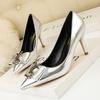 Elegant Metal Buckle Show Thin Women's Sandals Solid Patent Leather Pointed Toe Fashion Brand High Heels Women Shoes