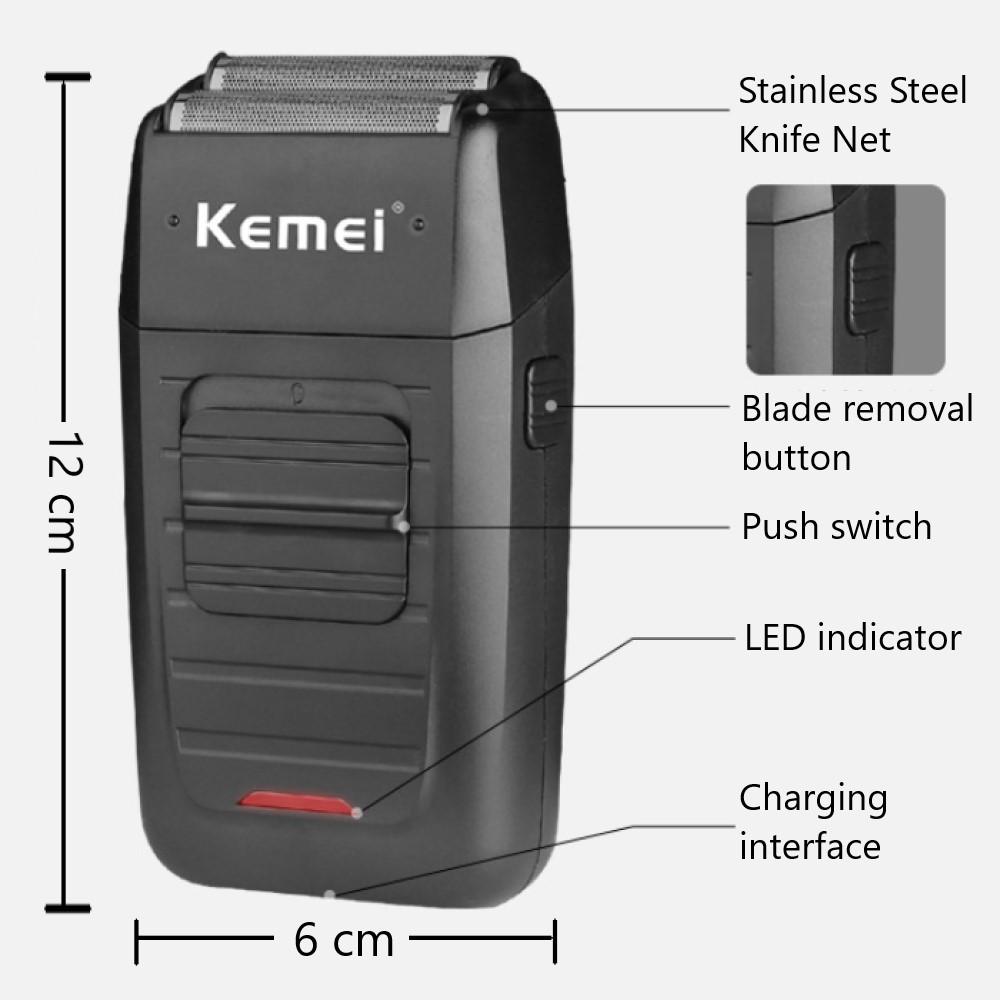 Kemei KM-1102 Аккумуляторная беспроводная бритва для мужчин с двумя лезвиями, возвратно-поступательная бритва для бороды, уход за лицом, многофункциональный мощный триммер