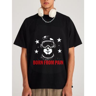 Белая футболка с принтом «Череп и звезды» от Born From Pain, дизайн для повседневной носки.