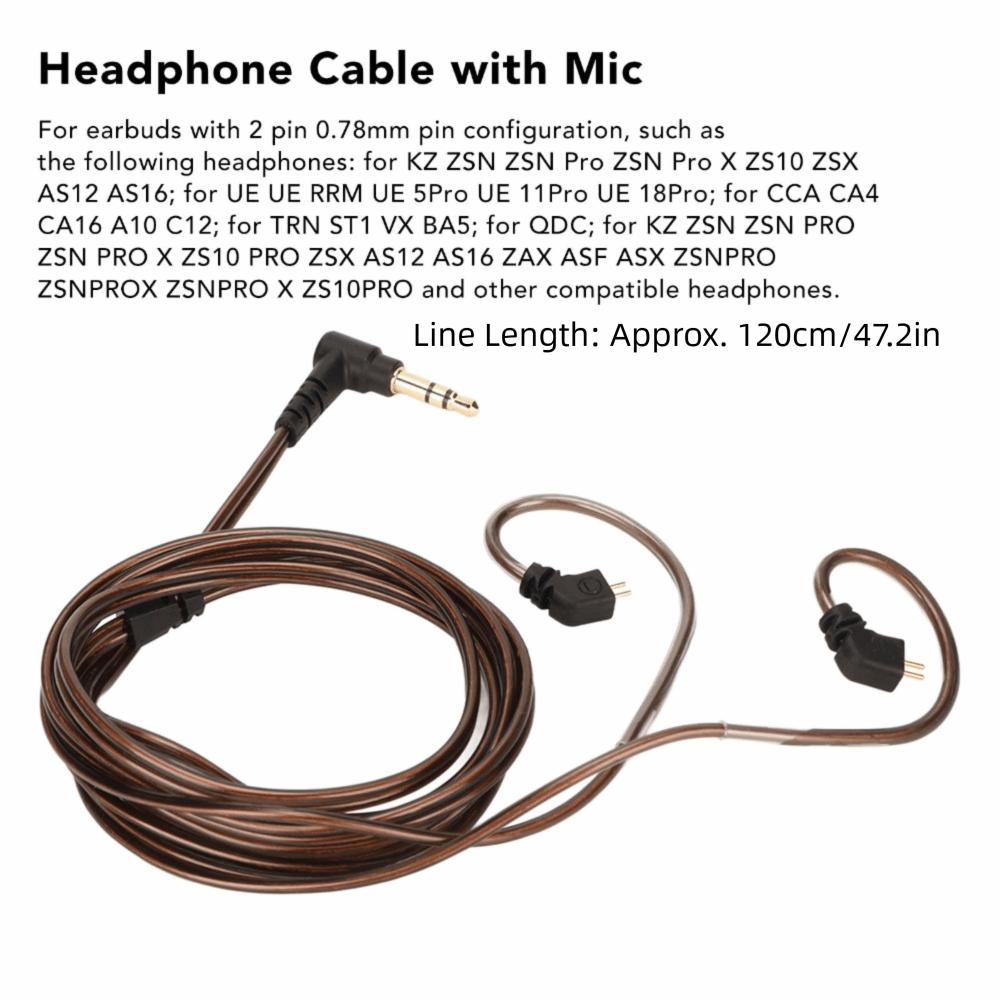 2 Pin 0.78mm Headphones Replacement Headphone Cable Upgrade Cable  Cable Replacement