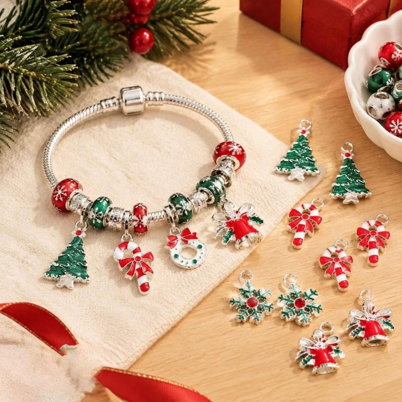 Mixed Christmas Charms for Jewelry Making, 20 Zinc Alloy Holiday Pendants with Attachment Points for Bracelets, Anklets, and Phone Charm Crafts