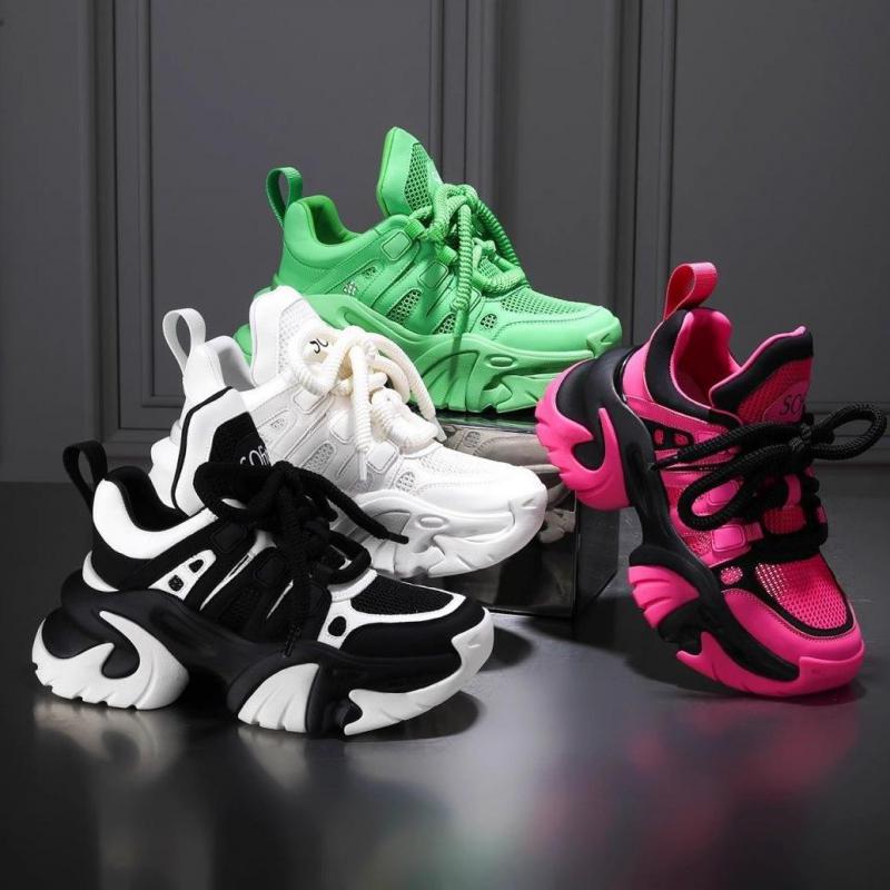 Кроссовки на толстой платформе, толстая подошва, дышащая женская повседневная обувь, на шнуровке, женская мода, весенняя обувь для прогулок на открытом воздухе 2024 г.