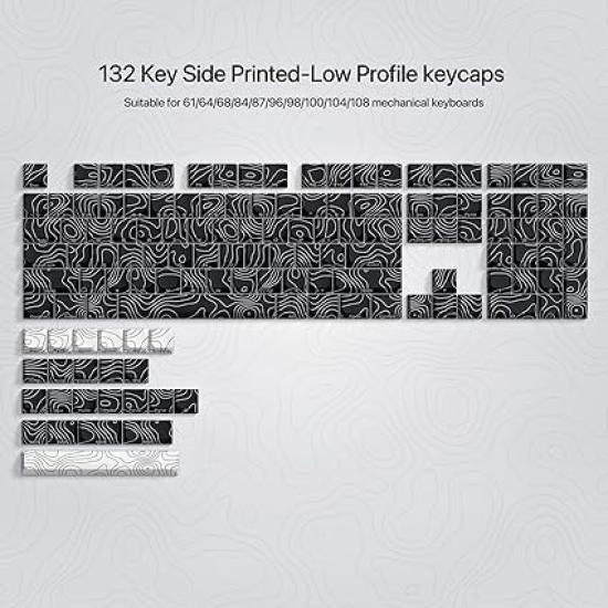 Keycaps Thin Womier Low Profile PBT Keycaps Custom Keyboard Keycaps 132 Keys for Cherry Gateron MX Switches Mechanical Keyboard Black 60% 65% 75% 80%