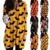 Ladies Casual Halloween Print Round Neck Pullover Long Sleeve Pocket Midi Top