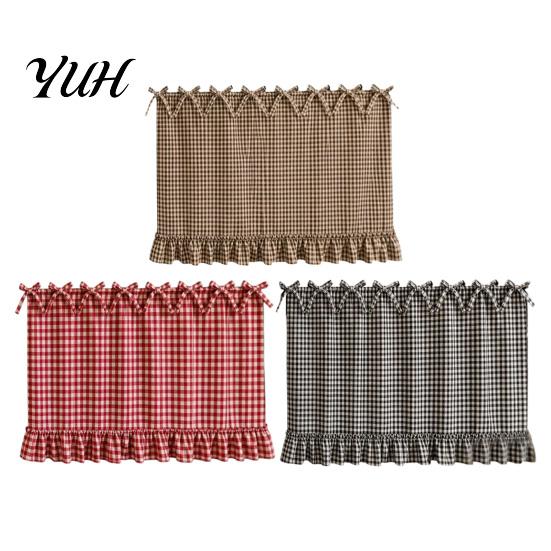 Kitchen Privacy Curtains Buffalo Plaid Oven Curtain Skirt, Door with Ribbon Bows, Rustic Decorative Window Hanging Half Drapes for Farmhouse