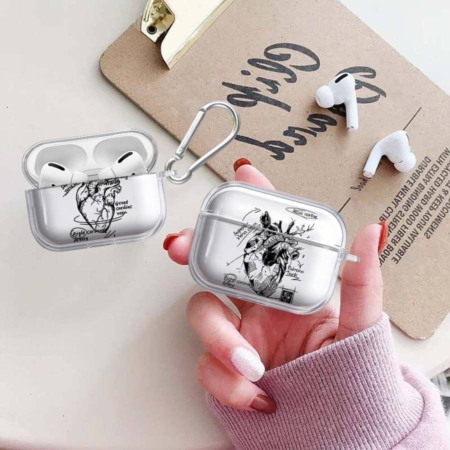 Чехол для Airpods 4 2 3 Pro2 Pro Pro3 1 Прозрачный Чехол для Наушников Чехол Линия Сердце Узор