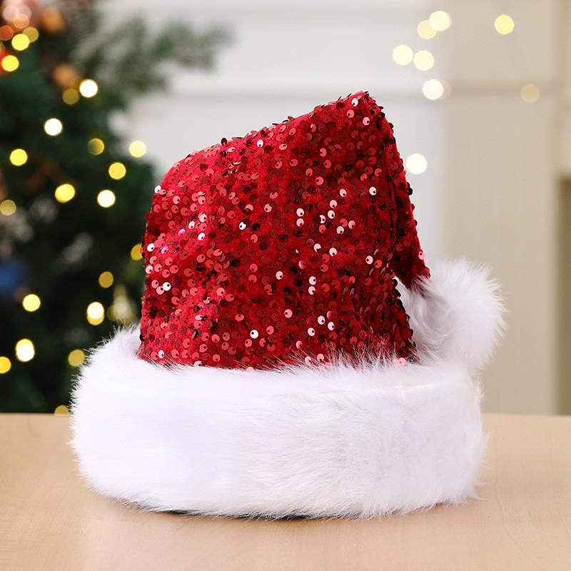 Christmas Sequin Long Hair Hat Double Layer Festive Party Headwear 32x45cm