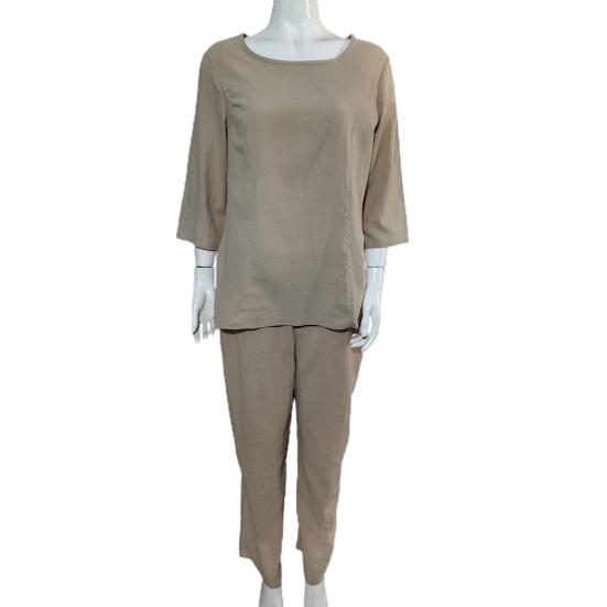 2 Pcs/Set Women Top Pants Set O Neck Three Quarter Sleeves Loose Retro Elastic