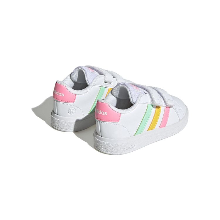adidas Grand Court 2.0 I Белые разноцветные детские кроссовки Cloud-White Pulse-Mint Beam-Pink HP8917