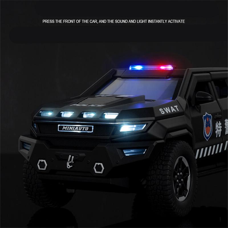 1:24 Vengeance Alloy Explosion Proof Vehicle Model Metal Police Armored Off-road Vehicle Car Model Sound and Light Kids Toy Gift