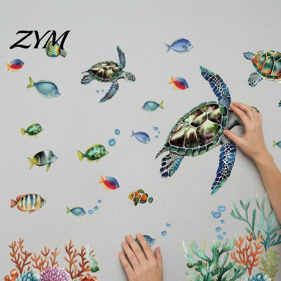 Removable PVC Ocean Theme Decals Glow in The Dark Wall Stickers, Luminous Sea Turtles Tropical Fish Coral Glowing Marine Life Stickers Reefs