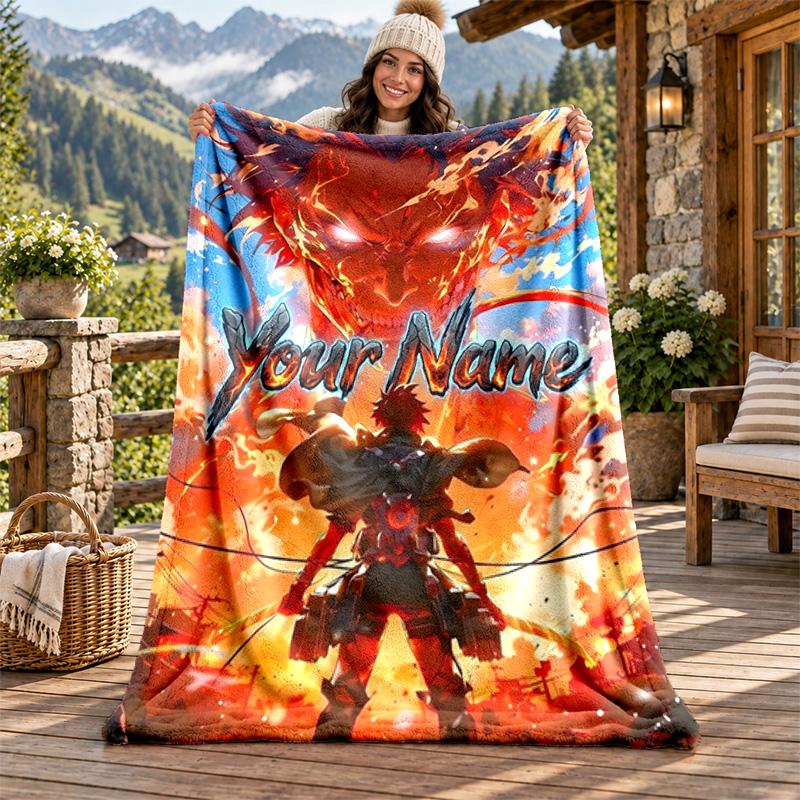 Attack on Titan Custom Name Flannel Blanket Personalized Soft Warm Plush Throw Blanket Customized Gift for Family Friends
