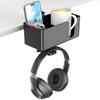 KDD 4-in-1 Desk Organizer - Headphone Stand with Drink Holder - Under-Desk Headphone Hook with Two Wire Holes - Rotating Headphone Hanger and Removabl