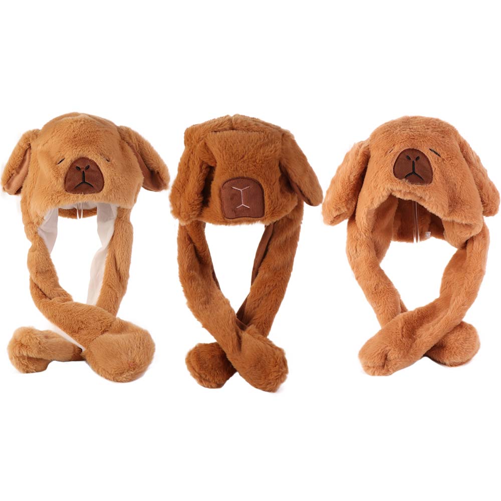 Шапка с двигающимися ушами капибары, плюшевая плюшевая шапка, игрушки, мультяшная прыгающая шапка, вечеринка